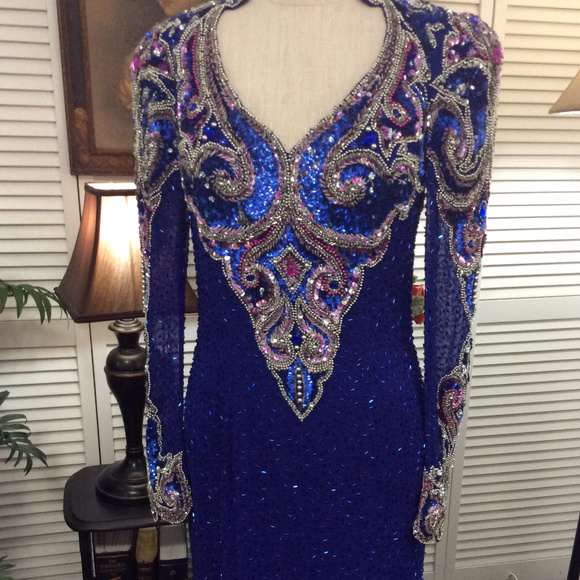 SOLD ... Glitzy Silk Sequin Pageant Evening Gown - Picture 3 of 8